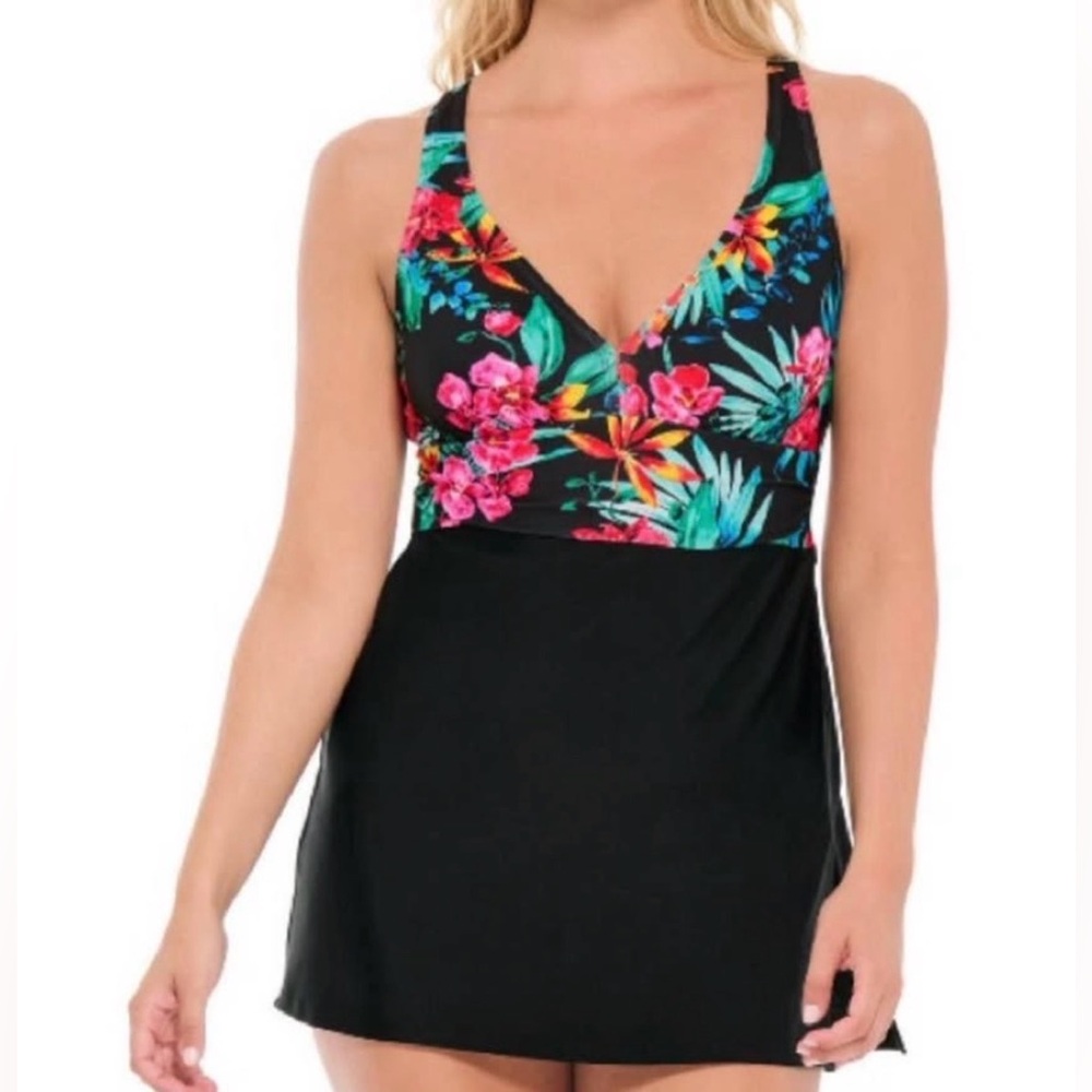 New Krista Plus Size Swim Suit Swimdress 20W Tags Attached Tropical Floral